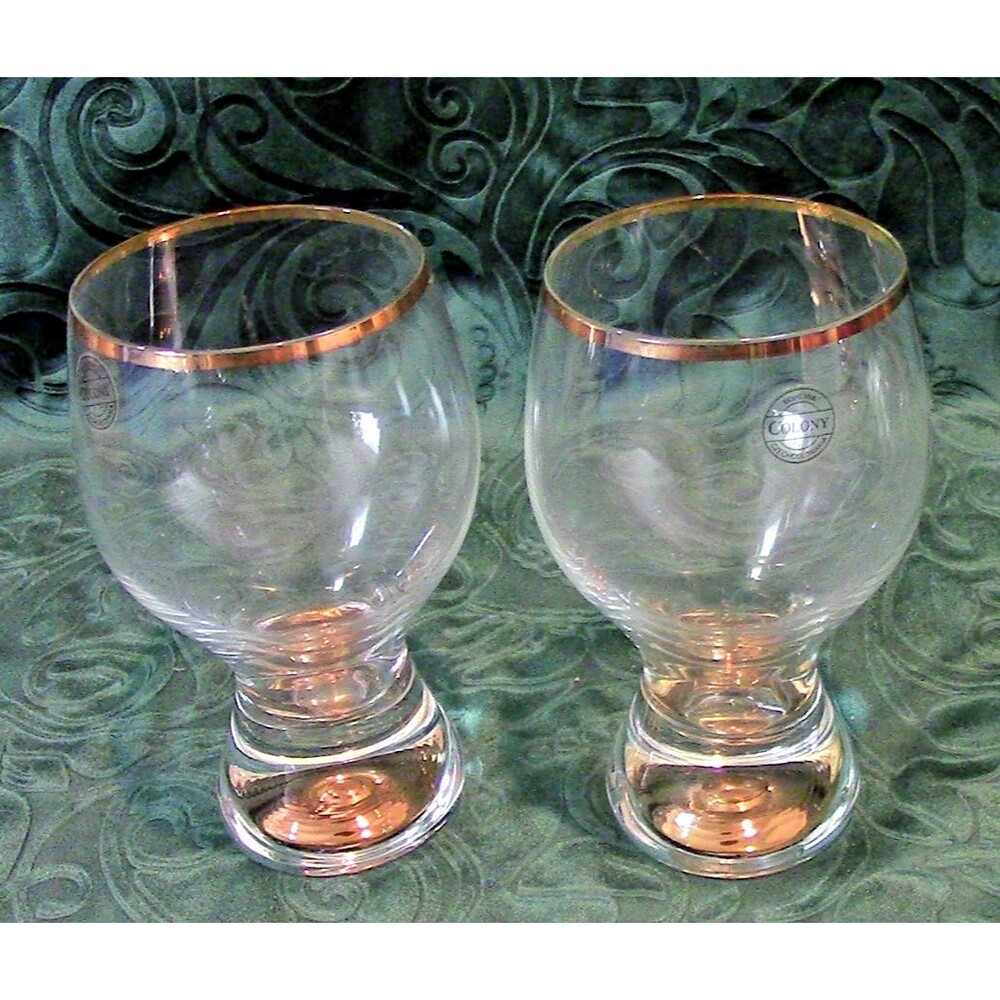 Vintage Colony Crystal Gold Rimmed Snifter/Cordial Bubble Base Glasses 5.5" Tall